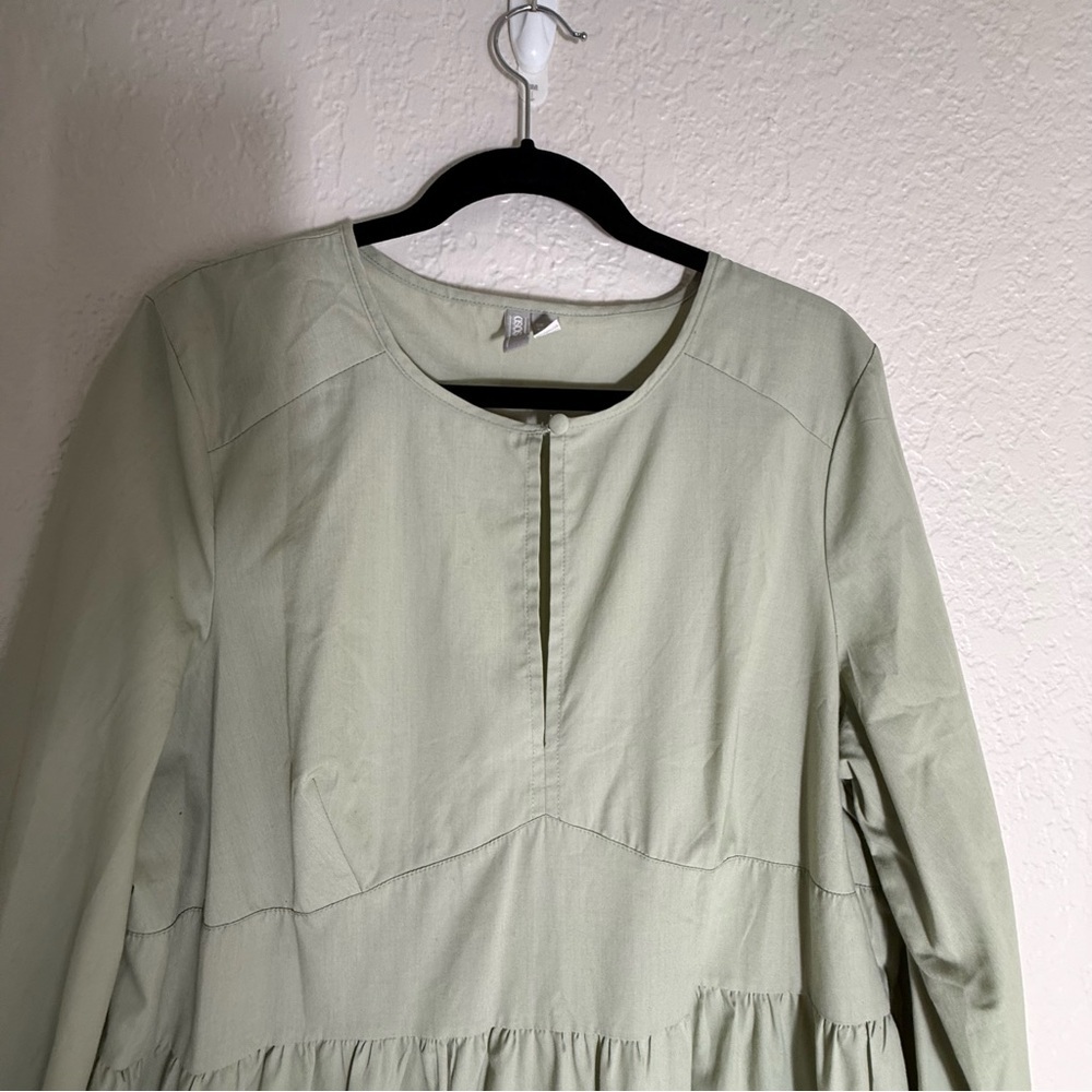 ASOS Sage Green Long Sleeve Tiered Dress Size 14 Modest Bohemian Casual Prairie - Picture 4 of 9